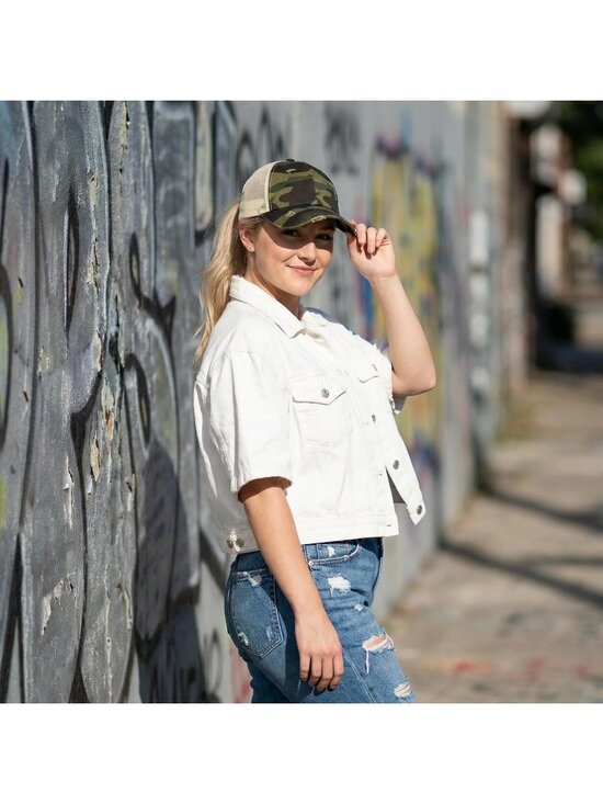 〽️Women Criss Camo High Ponytail Baseball Cap Trucker Bad Hair Day Adjustable main image 4